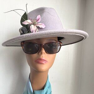 Vegan Dove Orchid Panama Fedora Gray Flat Wide Brimmed Scarf Wide Brim Hat New